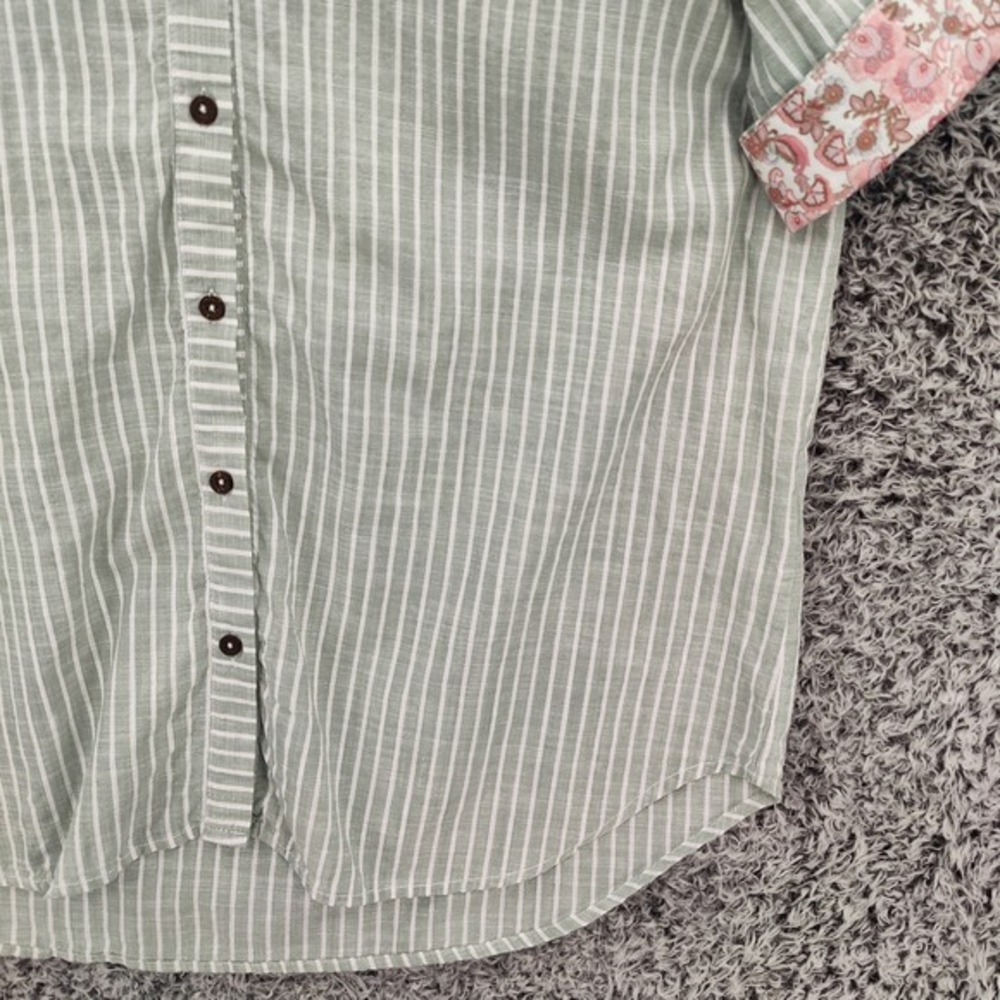 Casa Cabana Womens Earthy Cottage Coastal Button Up Shirt XL Green White Striped - Picture 8 of 16